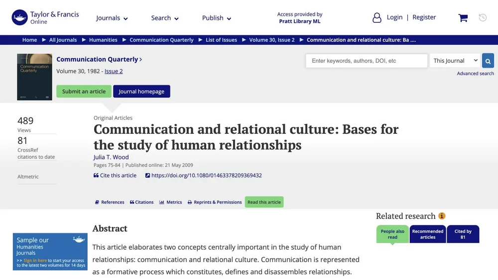 Communication and relational culture: Bases for the study of human relationships