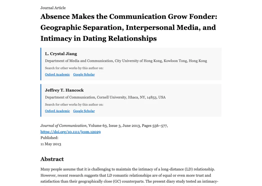 Absence Makes the Communication Grow Fonder: Geographic Separation, Interpersonal Media, and Intimacy in Dating Relationships