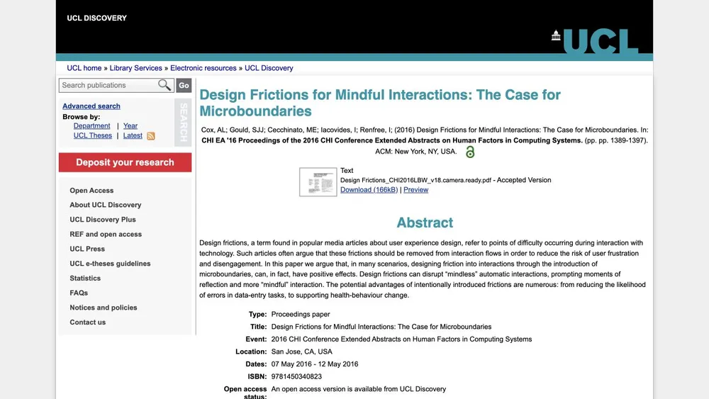 Design Frictions for Mindful Interactions: The Case for Microboundaries - UCL Discovery