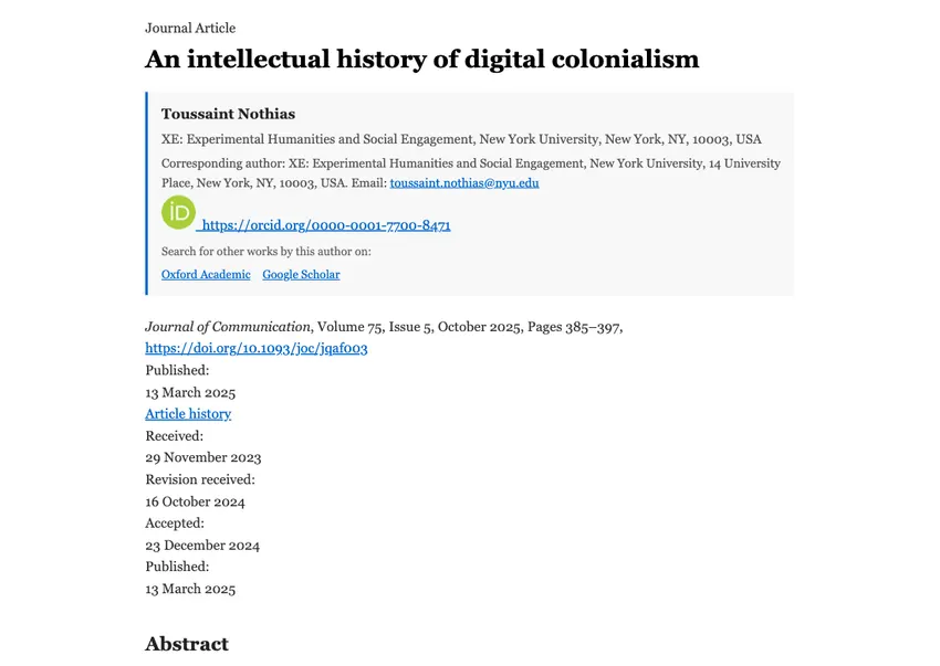 An intellectual history of digital colonialism