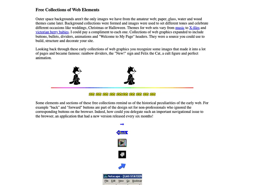 Olia Lialina. A Vernacular web. Free Colections of Web elements
