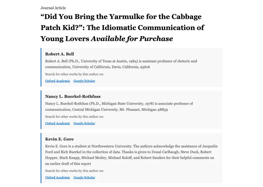 "Did You Bring the Yarmulke for the Cabbage Patch Kid?" The Idiomatic Communication of Young Lovers